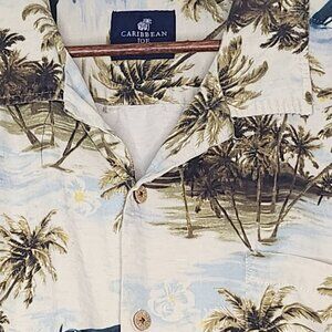 Caribbean Joe Men's Hawaiian Shirt Size XXL 100 Percent Silk Tropical Short Slee